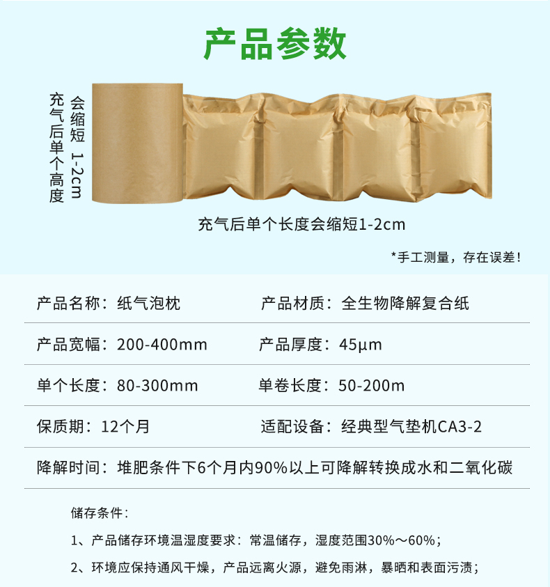 BioAir 紙氣泡枕(紙F(tuán)iller)參數(shù)