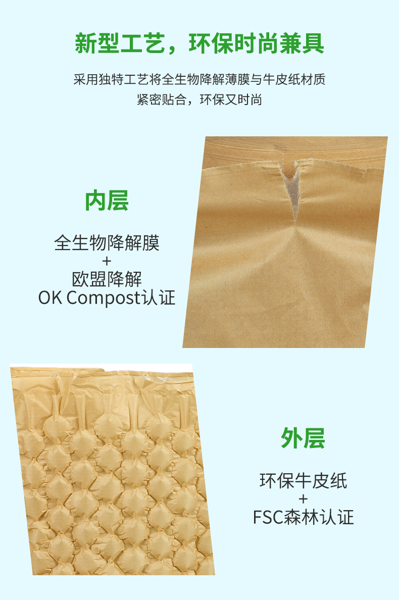 BioAir 紙葫蘆膜(紙Wrapper)內(nèi)層為全生物降解葫蘆膜(PBAT)外層為牛皮紙